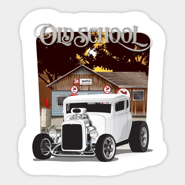 White 1932 Chevy 5 Window Coupe Hot Rod Old School Print Sticker by RPM-ART